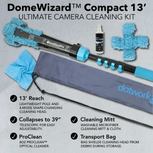 DomeWizard Compact 13 FT security camera cleaning kit with 13 foot aluminum pole for indoor security camera maintenance in commercial spaces