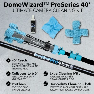 DomeWizard Proseries 40 FT security camera cleaning kit with carbon fiber pole for campus, parking lot, and shopping center surveillance maintenance