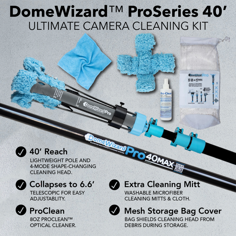 DomeWizard ProSeries 40-Foot camera cleaning kit with carbon fiber pole for high-reach outdoor security camera maintenance