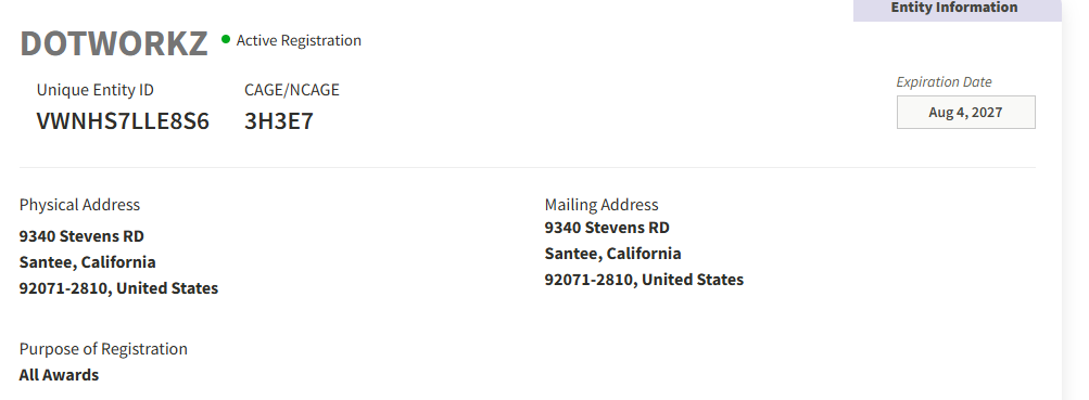 Dotworkz SAM.gov Registration